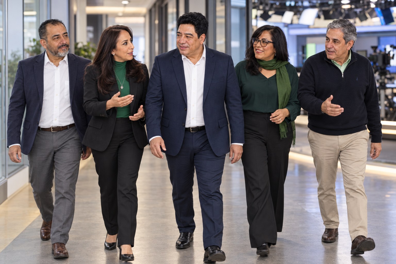 Referencia visual del equipo de Planilla Verde caminando en un espacio de trabajo